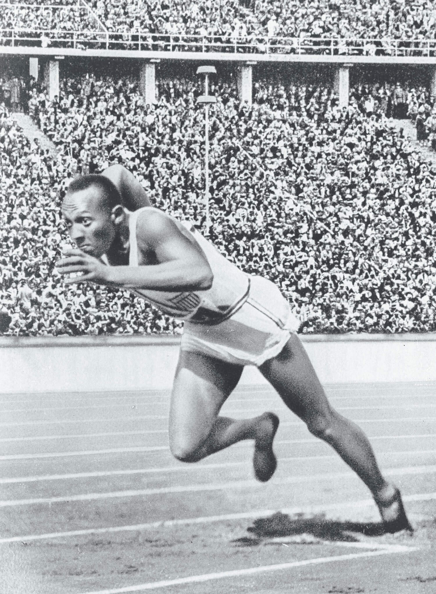 Jesse Owens beim Start seines beeindruckenden Sprintst